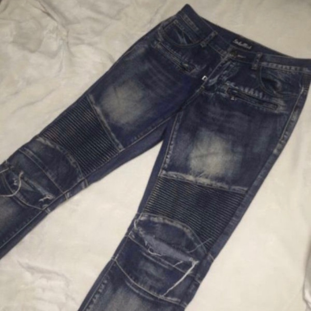 Embellish Mens Ripped Biker Jeans
